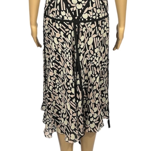 Nicole Miller Cream/Dusty Pink Printed Strapless Dress Black Ribbon Trim Size 6 - Picture 7 of 10